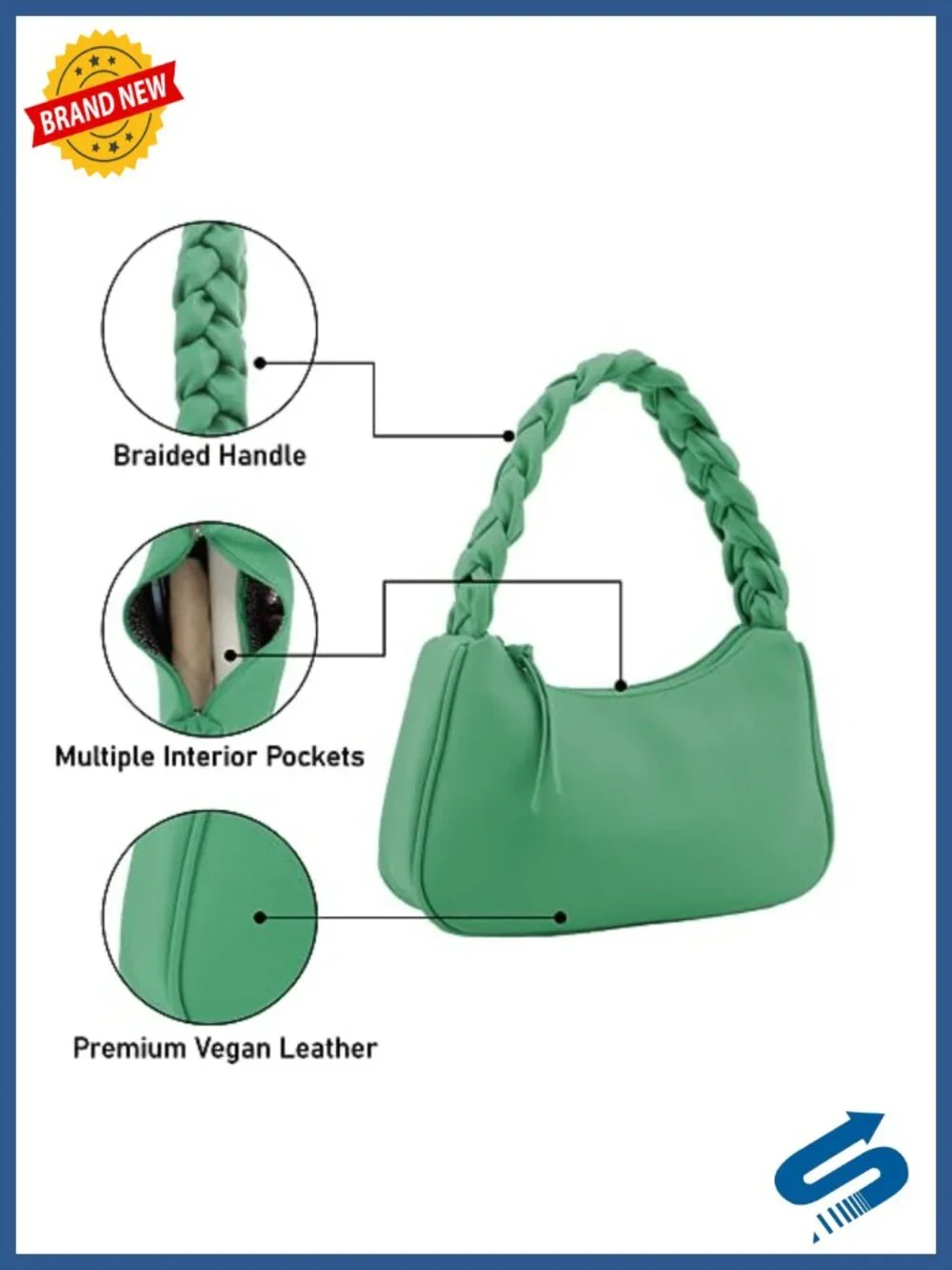 Braided Top Handle Hobo Tote Bag, Vegan Leather Shoulder Handbag Purse
